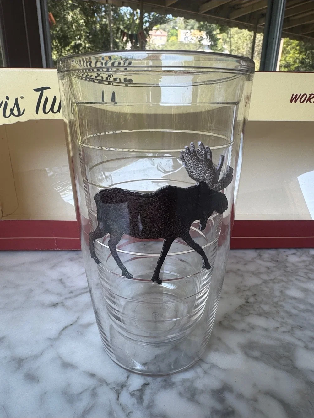 Tervis Tumbler set of four 16oz tall tumblers with moose design, vintage in box